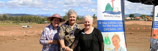 Srs Rosaleen Carroll, Bernadette Ahearn and Mary Lawson at the blessing of the McAuley College Beaudesert site. Srs Rosaleen Carroll, Bernadette Ahearn and Mary Lawson at the blessing of the M